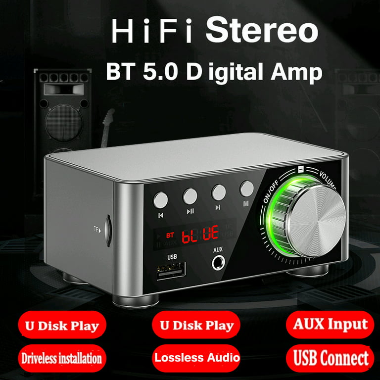 Wireless Bluetooth Stereo Mini Amplifier - 100W Dual Channel Sound Power  Audio Receiver USB, AUX for Home Speakers with Remote Control - Power  Adapter