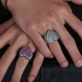 thumbnail image 4 of Anillo de cobre chapado en plata estilo hip hop con forma de corazón exagerada para mujeres y hombres, anillo de piedra CZ helada de alta calidad, regalo de joyería, 11, rojo, 4 of 5