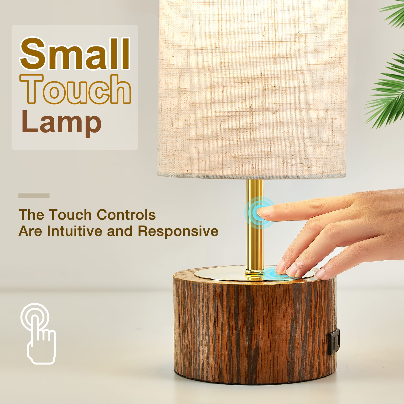 NATYSWAN Small Table Lamps for Bedroom,Modern Touch Lamps Set of 2 with USB Ports and Fabric Shade, Minimalist Desk Lamp for Living Room Office Dorm Kids Room