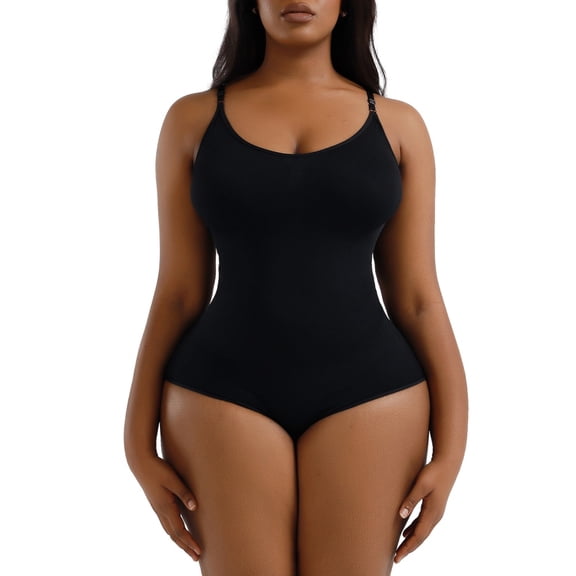 Crowdstage Bodysuit for Women Tummy Control Shapewear Seamless Sculpting Thong Body Shaper Waist Trainer Girdle Open Bust Sexy Scoop Neck Slimming Bodysuits Tank Top