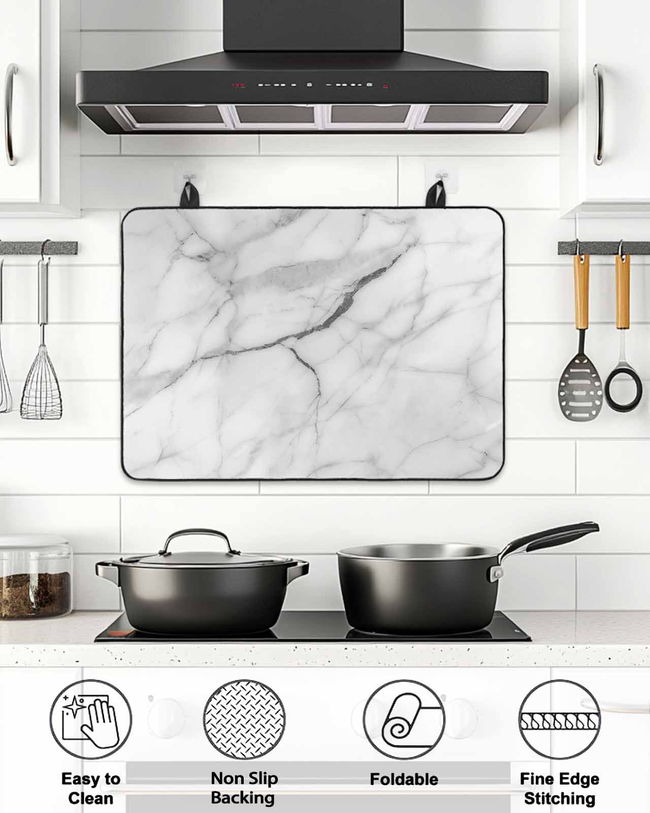 Stove Top Covers for Electric Stove, White Marble Glass Stovetop Cover Protector, Modern Geometric Abstract Minimalist Crack Induction Cooktop Protector Oven Mat for Kitchen Countertop 24"x21"