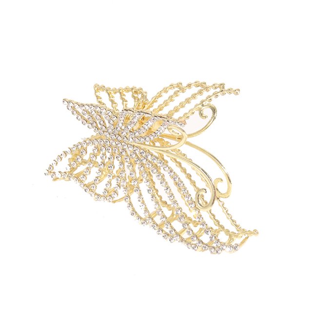 Pinza para el pelo con forma de mariposa, pinza para el pelo para mujer, grande, de metal, dorado, con diamantes de imitación y perlas