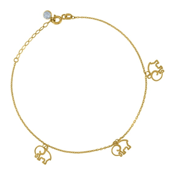 10kt Real Yellow Gold Womens Cubic-Zirconia Diamond-Cut Beaded Charm Anklet Size 8 Inches