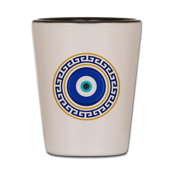 CafePress - Greek Mati Evil Eye 4 - White/Black Shot Glass, Unique and Funny Shot Glass