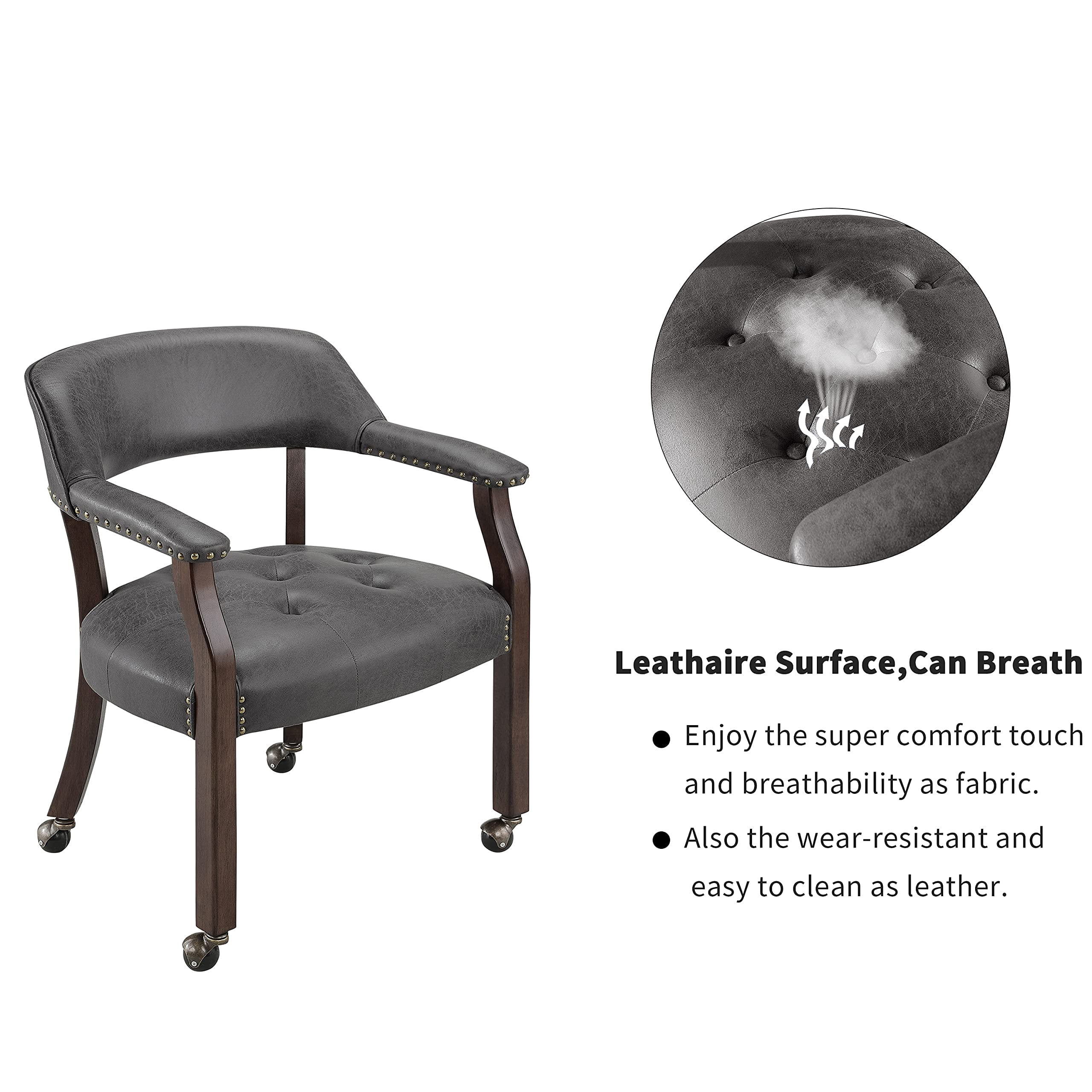 JESONVID Dining Chair with Casters, Captain's Chairs with Rollers Dinette Sets Poker Chairs with Wheels Kitchen Table Rolling Chairs High Back Chair On Caster(Grey 1533GY)