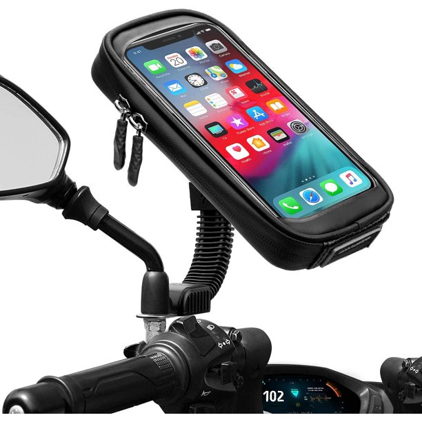 Soporte impermeable para teléfono de motocicleta con rotación de 360°, soporte para teléfono inteligente con cubierta para lluvia, soporte para teléfono para espejo retrovisor de motocicleta de hasta