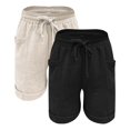 thumbnail image 3 of Comdrip Linen Shorts for Women, Women's Fashionable and Casual Solid Color Elastic Waist Cotton Linen Sports Five Point Pants 2Pc Summer Shorts Hot Pink S, 3 of 3