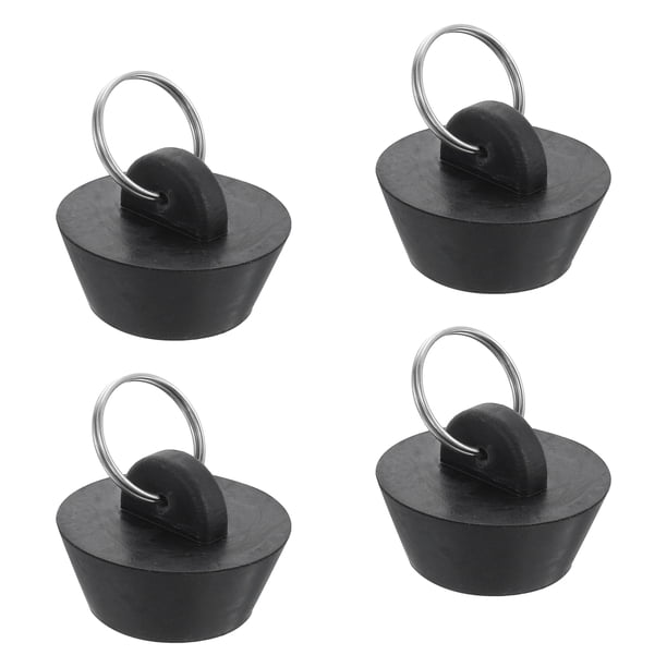 Tapón de drenaje de goma de 4 piezas con anillo colgante, se adapta de 1 pulgada a 1-3/8 pulgadas, negro