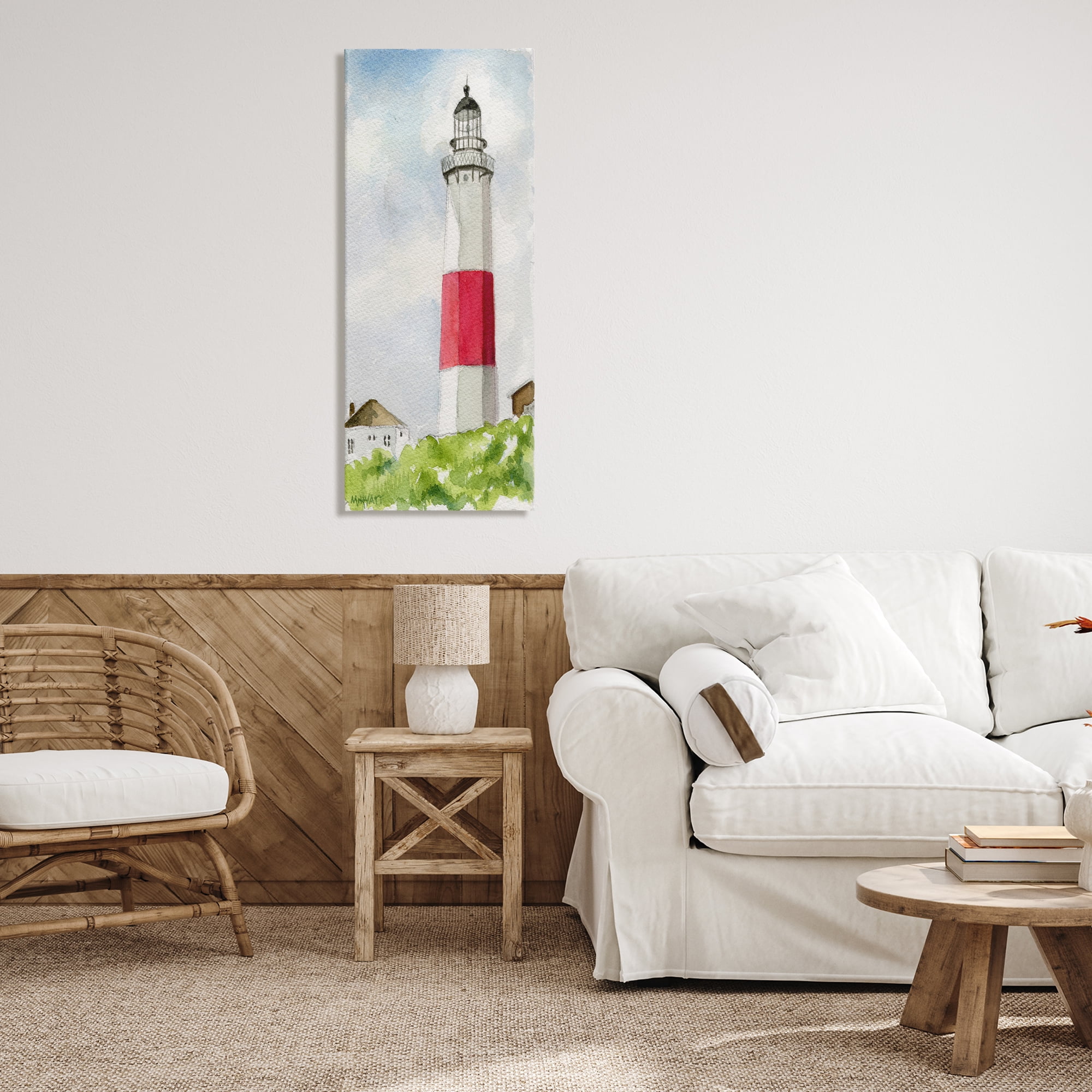 Stupell Industries Montauk Lighthouse View Nautical & Beach Painting Wrapped Canvas Art Print Wall Art, 20 x 48