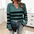 thumbnail image 2 of VISALY V Neck Pullover Sweater Knit Sweater Winter Sweaters Lapel V Neck Long Sleeve Striped Chunky Knit Oversized Pullover Sweater Crochet Sweaters Women Hoodies Pullover Warm Sweaters Green Xl, 2 of 5