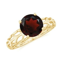 Rosec Jewels Natural Garnet Solitaire Engagement Ring for Women - Filigree Ring - AAA Quality - 8 mm - With Jewelry Box, 10K Yellow Gold, US 6.50