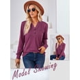 thumbnail image 6 of Xuanfei Women Solid Color V Neck Button Down Long Sleeve Top, 6 of 7