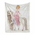 thumbnail image 1 of Feminine Soft Flannel Fleece Throw Blanket, Smiling Princess on a White Horse Mane Happiness Theme Animal Print, Cozy Plush for Indoor and Outdoor Use, 70" x 90", Cream Pink, by Ambesonne, 1 of 5