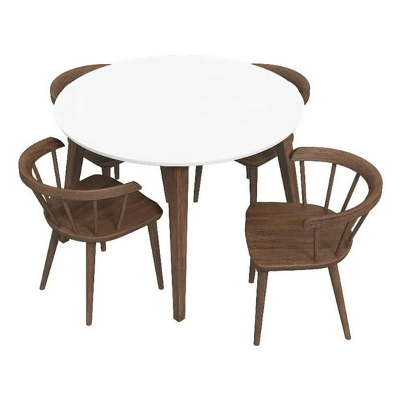 Pemberly Row 5-Piece Modern Dining set w/ 4 Solid Wood Dining Chairs in Brown
