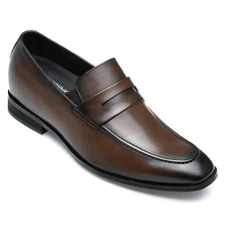 CMR CHAMARIPA Height Increasing Shoes Formal Tall Men Shoes Khaki Slip On Penny Loafers 7 CM / 2.76 Inches Taller