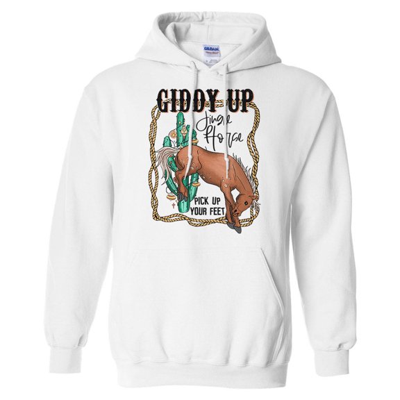Giddy up Jingle Horse Hoodie Sweatshirt Unisex Large White