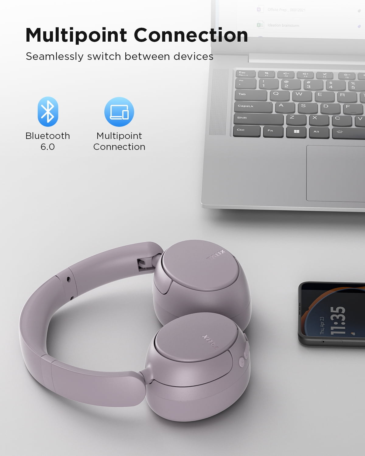 TALIX H30 Adaptive ANC Wireless Headphones Over Ear,Active Noise Cancellation with Multiple Modes,Purple