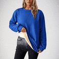 thumbnail image 3 of Fleece Lined Sweatshirts for Women Winter Warm Long Sleeve Pullover Casual Round Neck Thickened Solid Fall Tops, 3 of 7