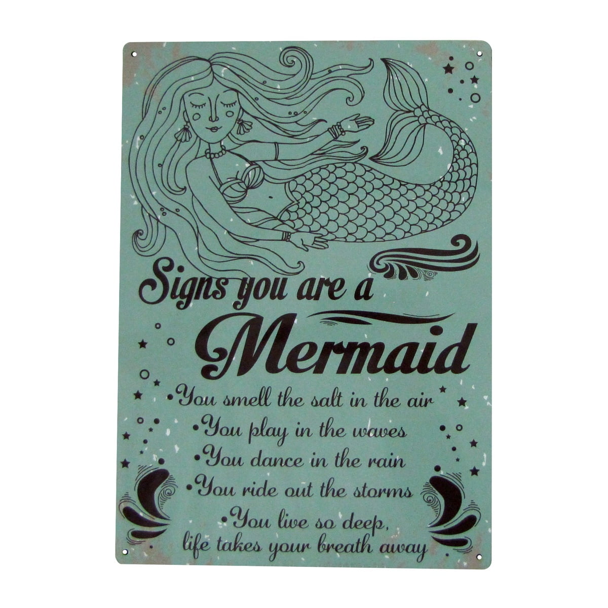 Mermaid Kisses Starfish Wishes 12" x 12" Metal Sign Coastal Nautical Home Decor 