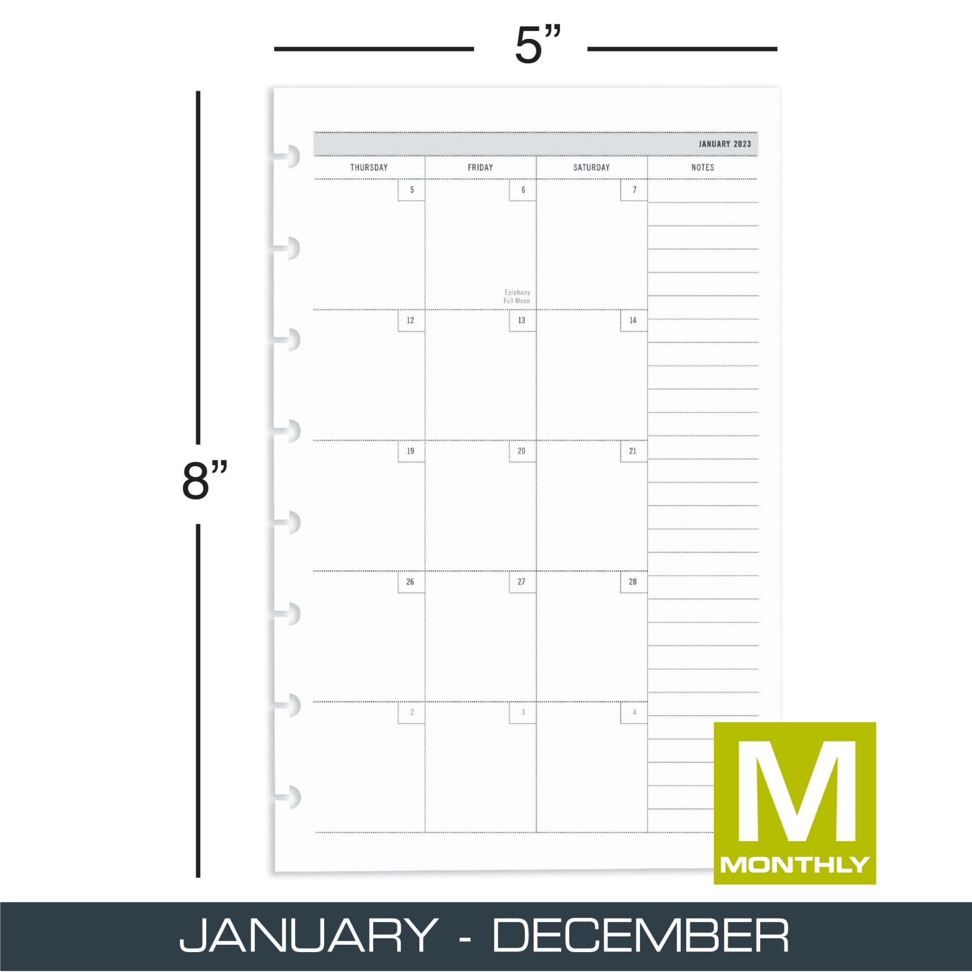 TULJRFILR-WM Junior Size TUL® Discbound Weekly/Monthly Refill Pages January to December 2022 