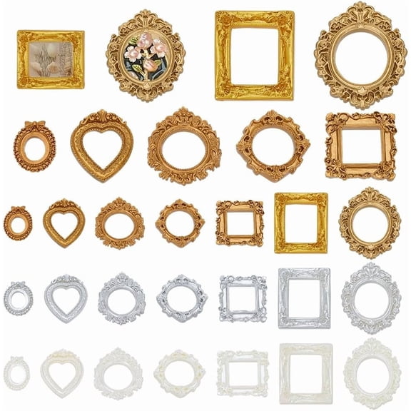 21 Pcs Vintage Resin Picture Frame 21 Styles Mini oto Frame Tiny Frames Jewelry Display Frame for Jewelry Display Holiday Party