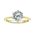 thumbnail image 3 of Bling Jewelry Womens Round Solitaire 1.5CT CZ Cubic Zirconia 6-Prong Engagement Ring 1MM Band Gold Plated Sterling Silver, 3 of 6