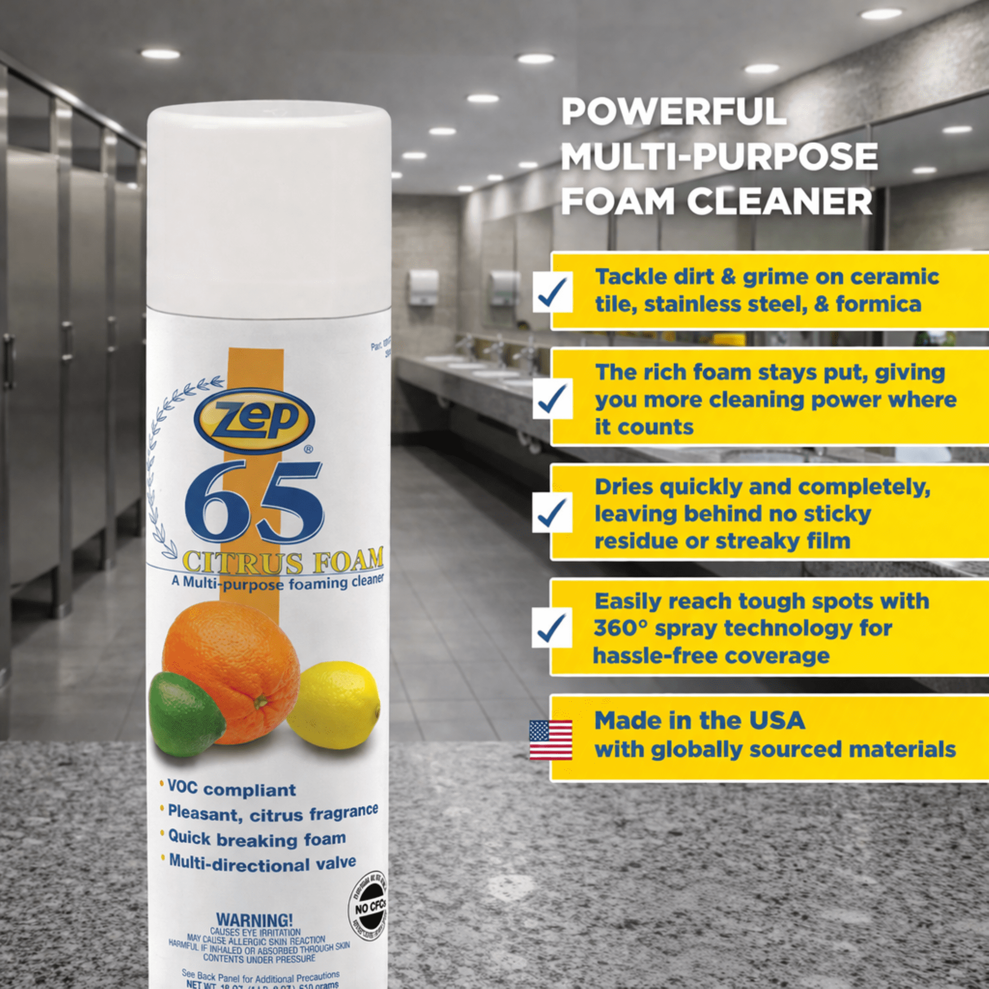 Zep 65 Heavy Duty Degreaser, Foaming Citrus Multi-Purpose Spray