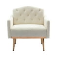 thumbnail image 3 of Modern Accent Chair, Leisure Single Sofa Chair with Rose Golden Feet, Teddy Upholstered Armchair with Highback, Reading Lounge Armchair Side Chair Furniture for Bedroom Living Room, White, 3 of 9