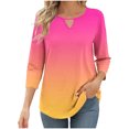 thumbnail image 2 of LADIGASU Women's Solid Color Round Neck Hollow Out Three Quarter Sleeve 3/4 Sleeve T-shirt Top, 2 of 6