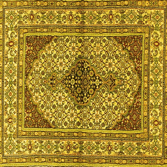 Ahgly Company Machine Washable Indoor Square Persian Yellow Traditional Area Rugs, 3' Square