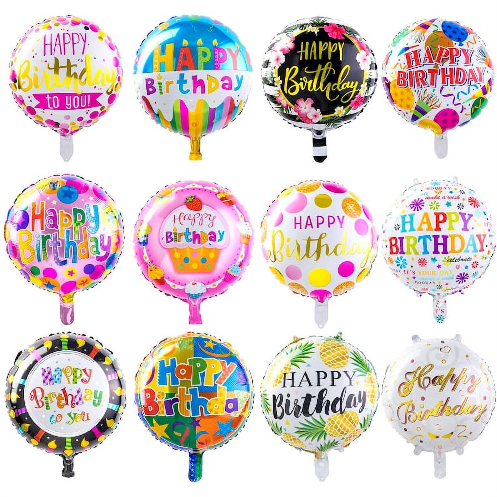 Happy Birthday Balloons (50-Pieces) with 100 Meter Ribbons - Helium Floating Mylar Balloon- 18 Inches Round Inflatable Balloon