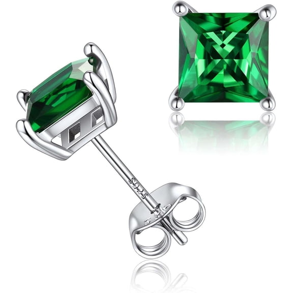 925 Sterling Silver Earrings Sparkling Heart/Round/Princess Cut Birthstone Earrings for Women Birthday Jewelry with Gift Box[i680]