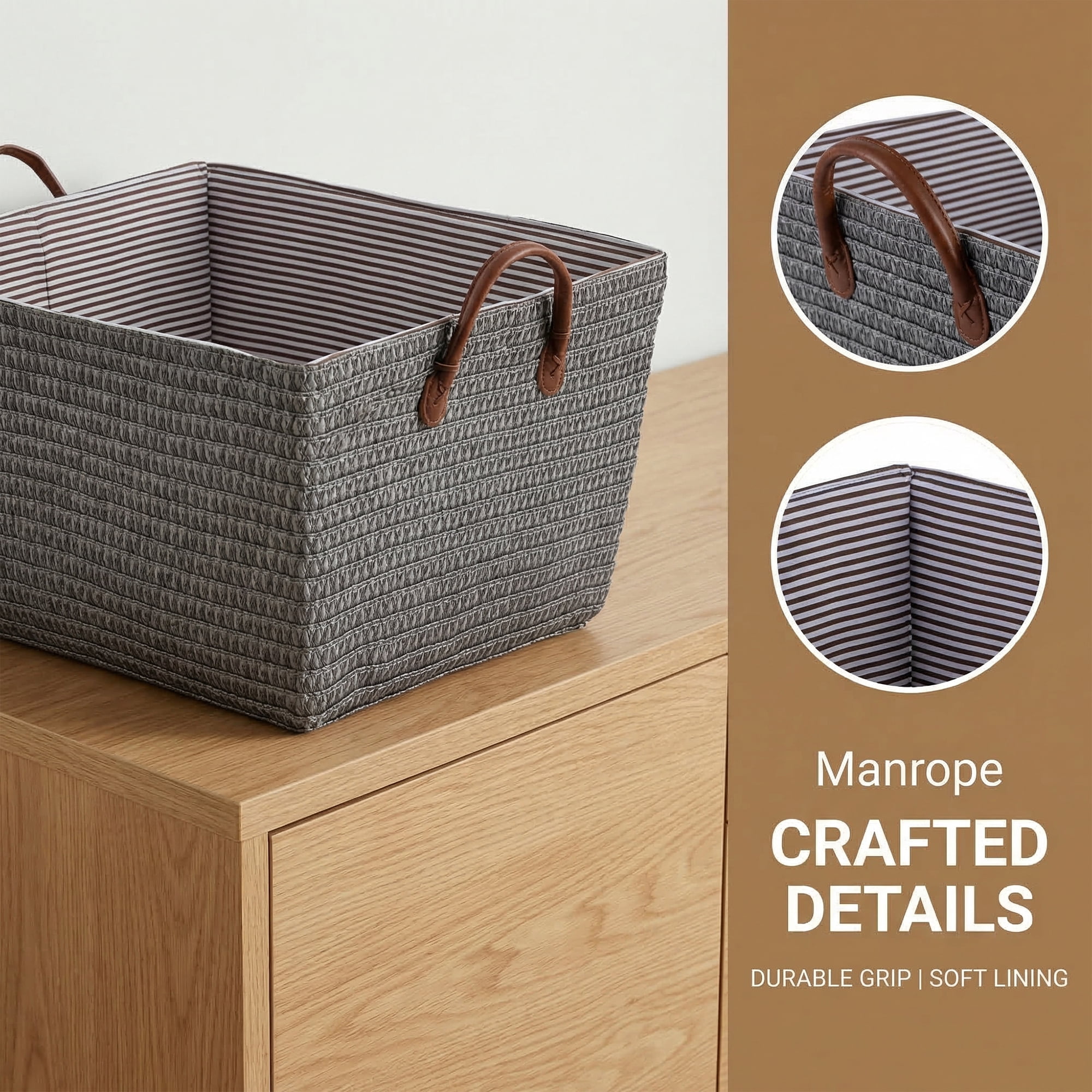 Unique Bargains Good-quality Woven Shelf Closet Storage Bin Grey 17.7*13.8*9.8in