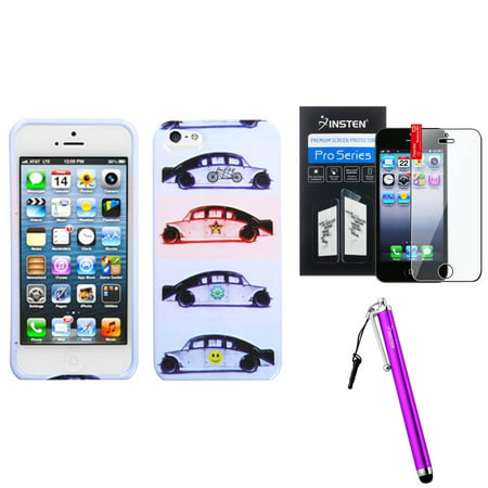 Insten Running Jeep Painted Various Pattern Hard Case+Guard+Pen For iPhone 5 5S - Bundle Set