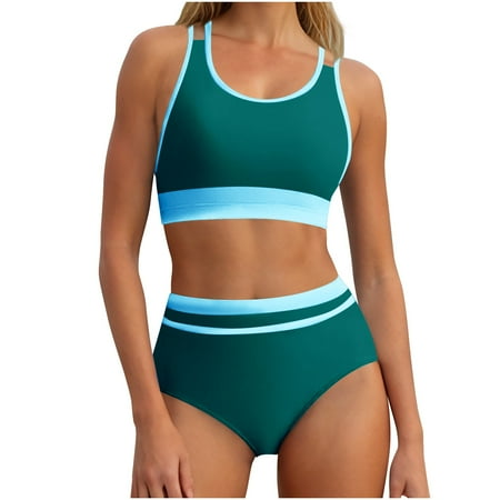 Deals UTSJKR Women s High Waisted Bikini Sets Sporty Two Piece Swimsuits Color Block Cheeky High Cut Bathing Suits Army Green XXL