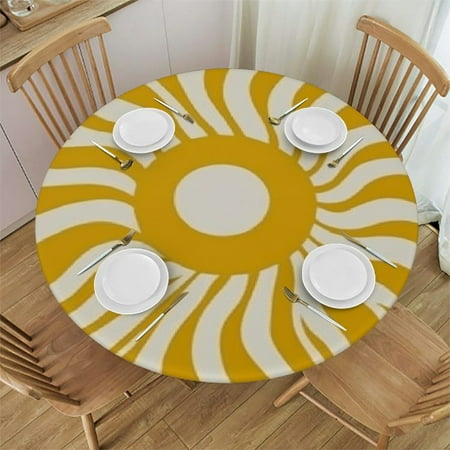 

HAOXIT Sun Tablecloth Abstract Hippie Retro Print Table Cloth Cover for Home Kitchen Dining Party Patio Indoor Outdoor Round 38-42