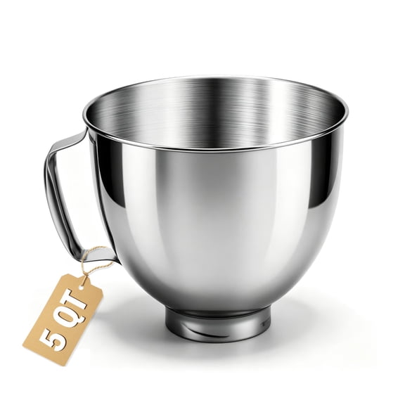5 Quart Stainless Steel Mixing Bowl with Handle & Clasp, Silver, Fits Tilt-Head 4.5-5 Qt Stand Mixers K45 K45SS KSM75 KSM150 KSM95