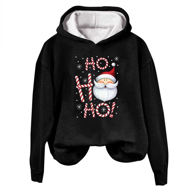 WILLBEST Sudadera Deportiva de Mujer con Capucha y Manga Larga Diseño Moderno con Estampado Navideño de Papá Noel Ligera, Ideal para Otoño X-Grande