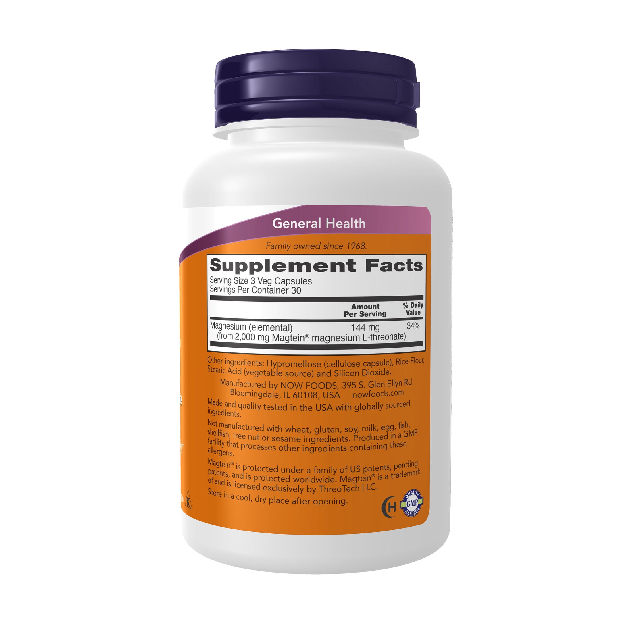 NOW Supplements, Magtein™ with patented form of Magnesium (Mg), Cognitive Support*, 90 Veg Capsules