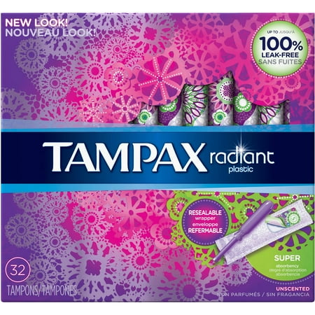 Tampax Radiant Plastic Unscented Super Absorbent Tampons, (Choose your Count)