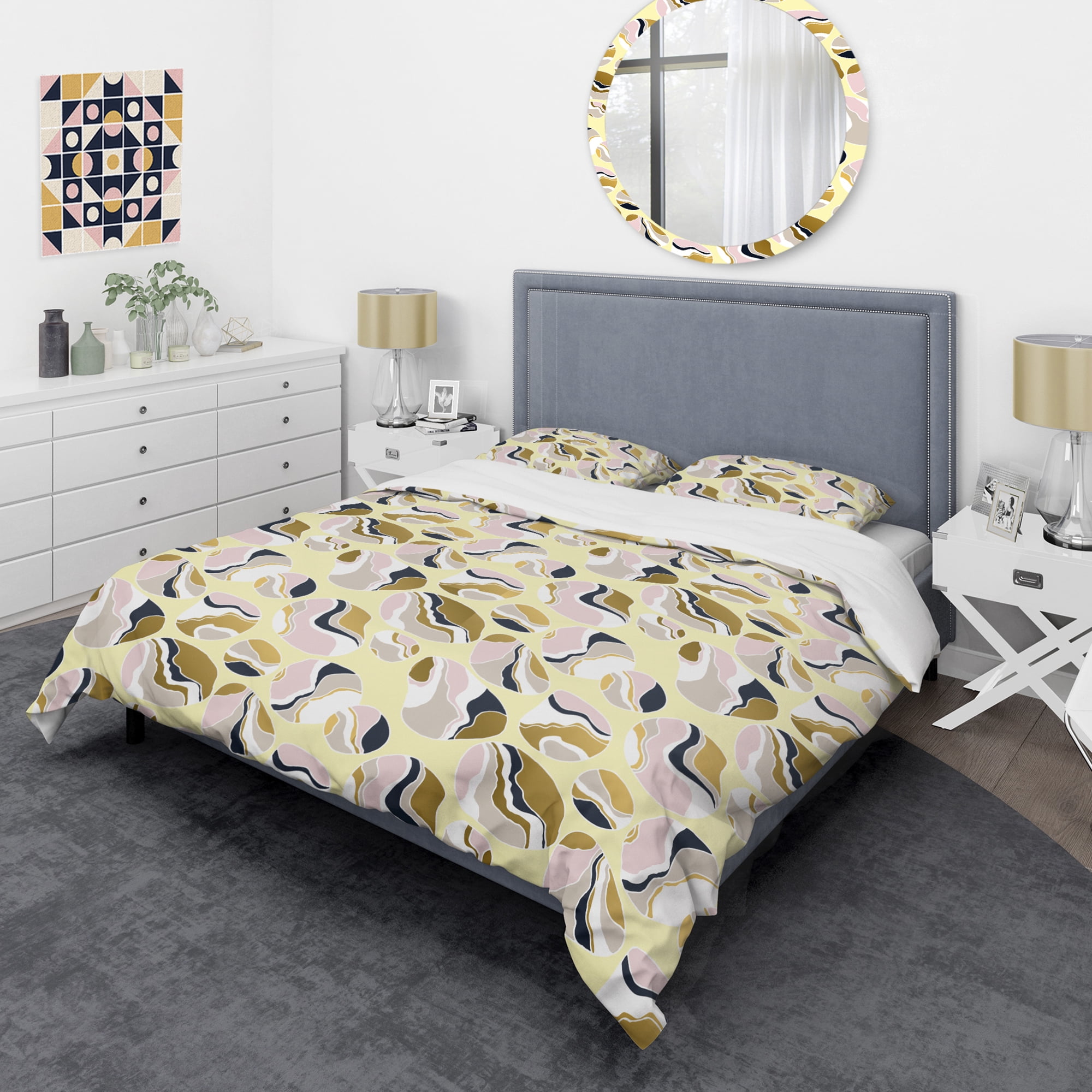 Designart 'Golden River Stones' Mid-Century Modern Duvet Cover Set