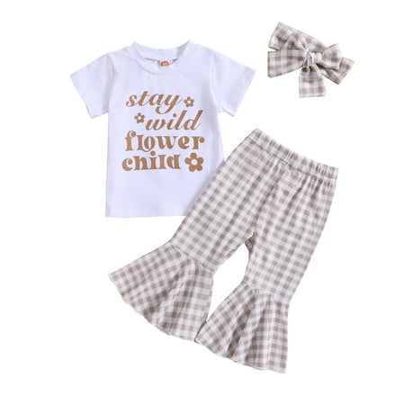 

Toddler Girls Short Sleeve Letter T-Shirt Pullover Tops Bell Bottoms Pants Kids Outfits Baby Fashion Dailywear Child Clothing