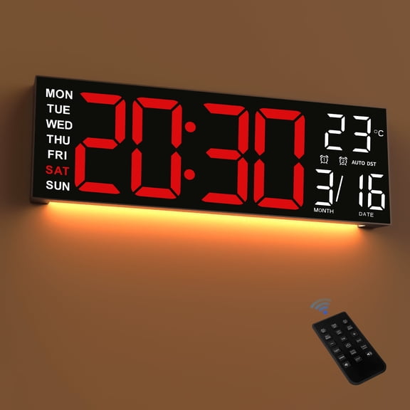 TOYOOSKY 16" Large Digital Wall Clock with 8 RGB Led Display & Remote Control
