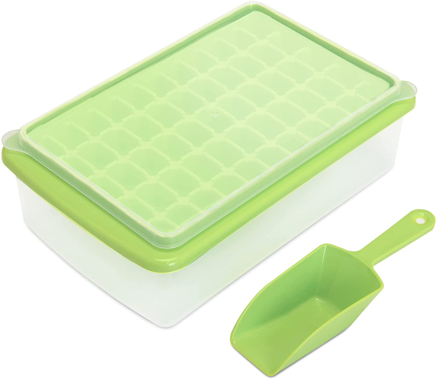 Flexible Safe Ice Cube Molds Comes with Ice Container CZWL&HG Ice Cube Tray With Lid and Bin|55 Nugget mini Ice Tray blue Scoop and Cover 