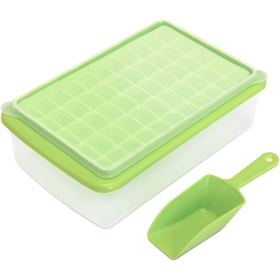Ice Cube Tray with Lid and Bin for Freezer, Easy Release 55 Nugget Ice Tray with Cover, Storage Container, Scoop. Perfect Small Ice Cube Maker Tray & Mold. Flexable Durable Plastic, BPA Free