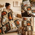thumbnail image 4 of Halloween Ghost Pumpkin Patchwork Quilted Throw Blanket,Vintage Floral Sunflower Stitched Quilt Blanket,Soft Reversible Bed Couch Cover For Autumn Harvest,Bedroom Decor B, 4 of 6
