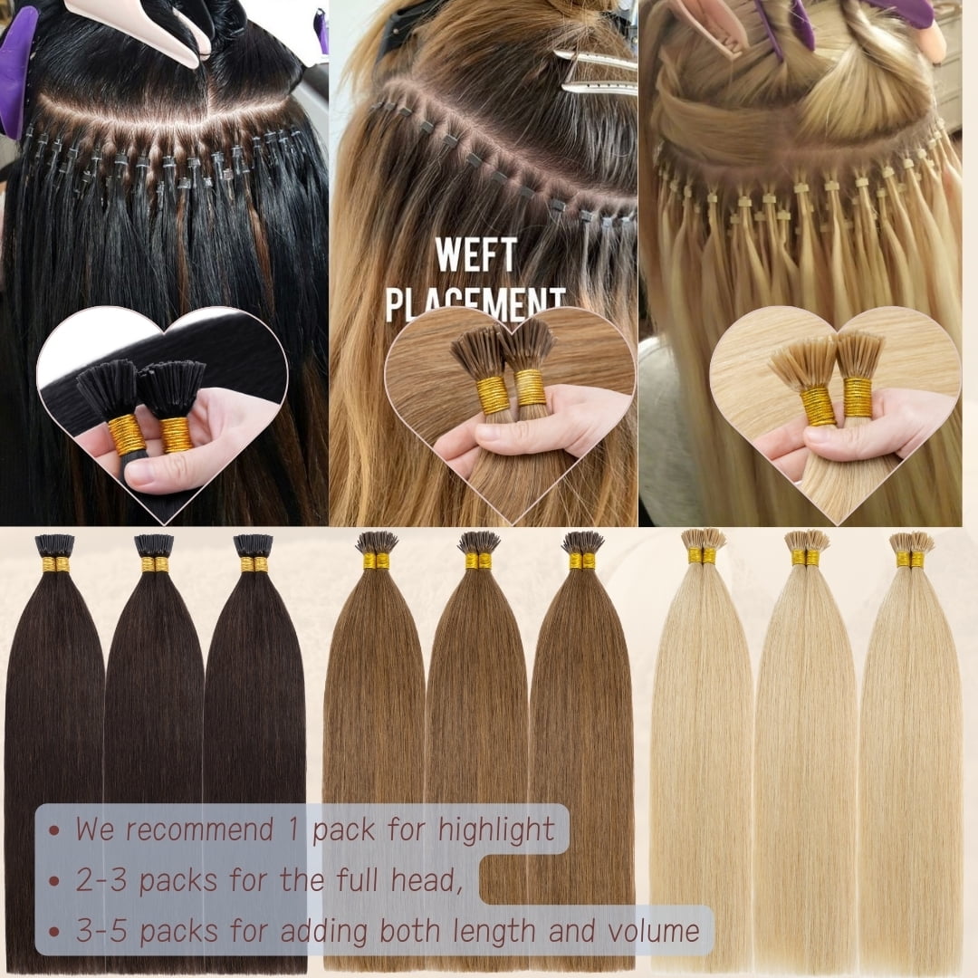 Benehair 100% Real Remy Human Hair Extensions 1g I Tip Hair Pre Bonded Stick Tip Micro Ring Beans Women Straight Brown 100g