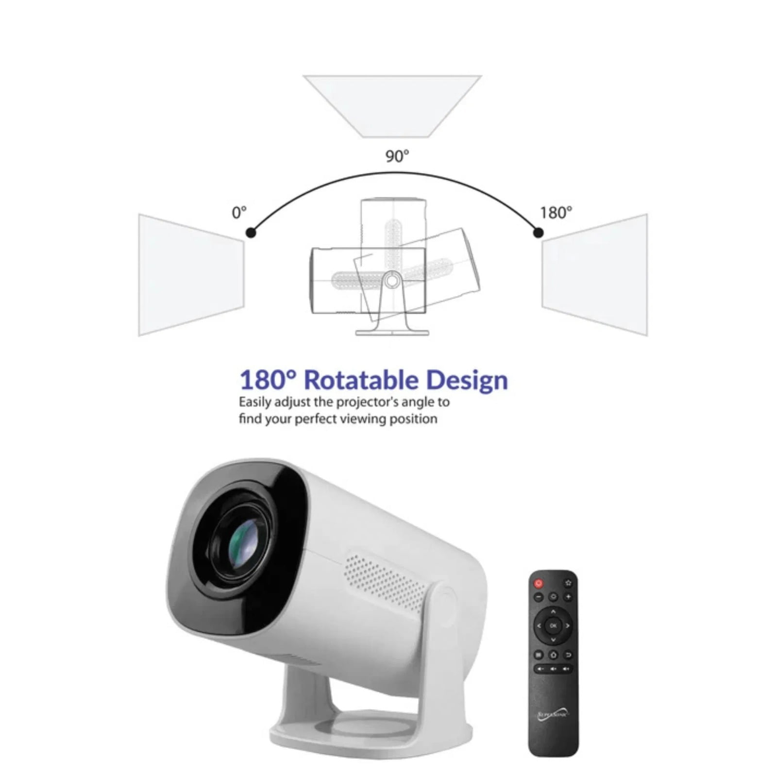 Intelligent WiFi streaming projector, featuring built-in Wi-Fi and Bluetooth 5.3, aurora light effect, mirror projection, suitable for home entertainment and meeting rooms.