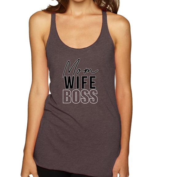 Wild Bobby, Mom Wife Boss Mother's Day Tri-Blend Racerback Tank Top, Brown, Small