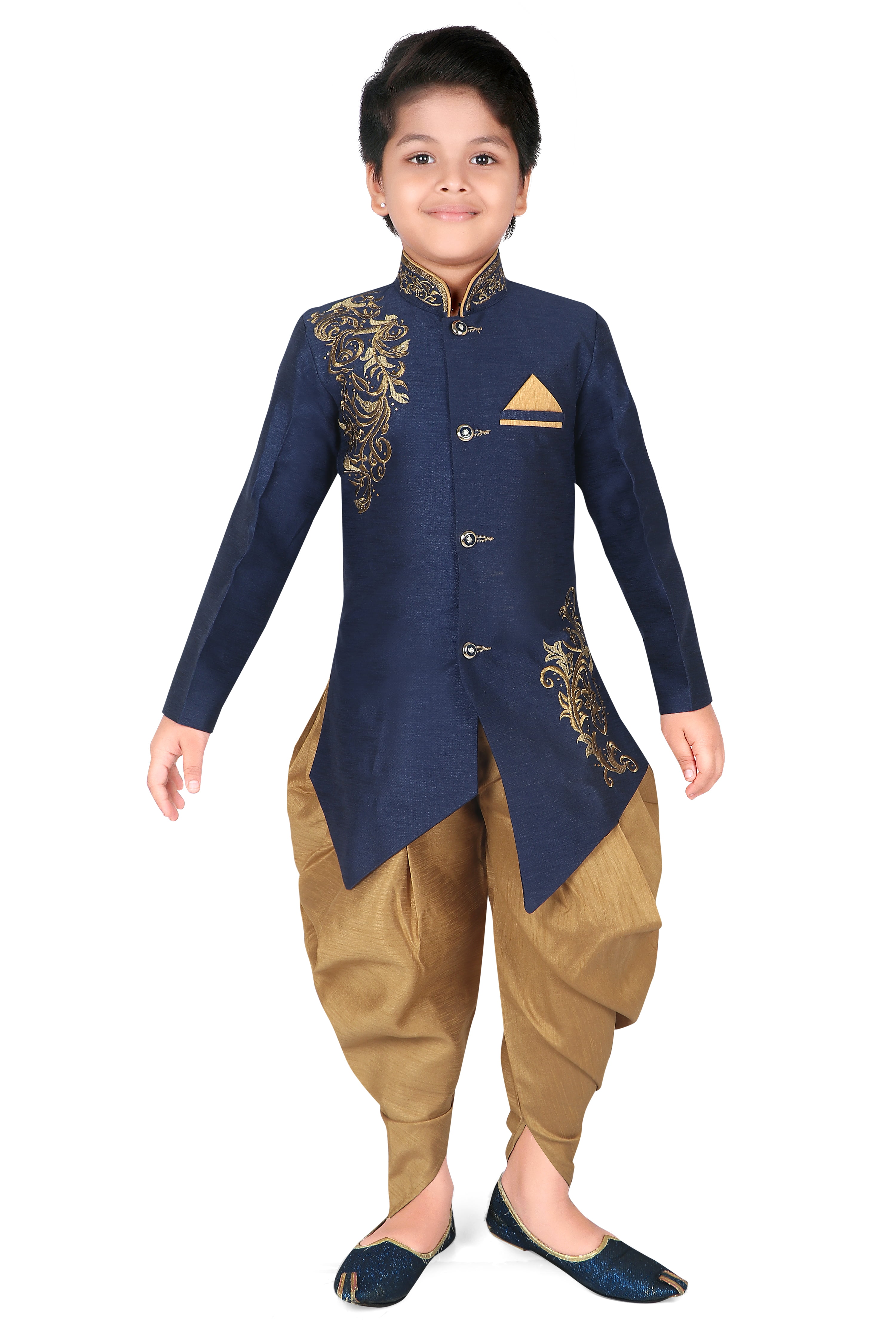 Kids Indo Western Kurta Pyjamas Sherwani Boys Suits Blue Sandal/Rust Blue 